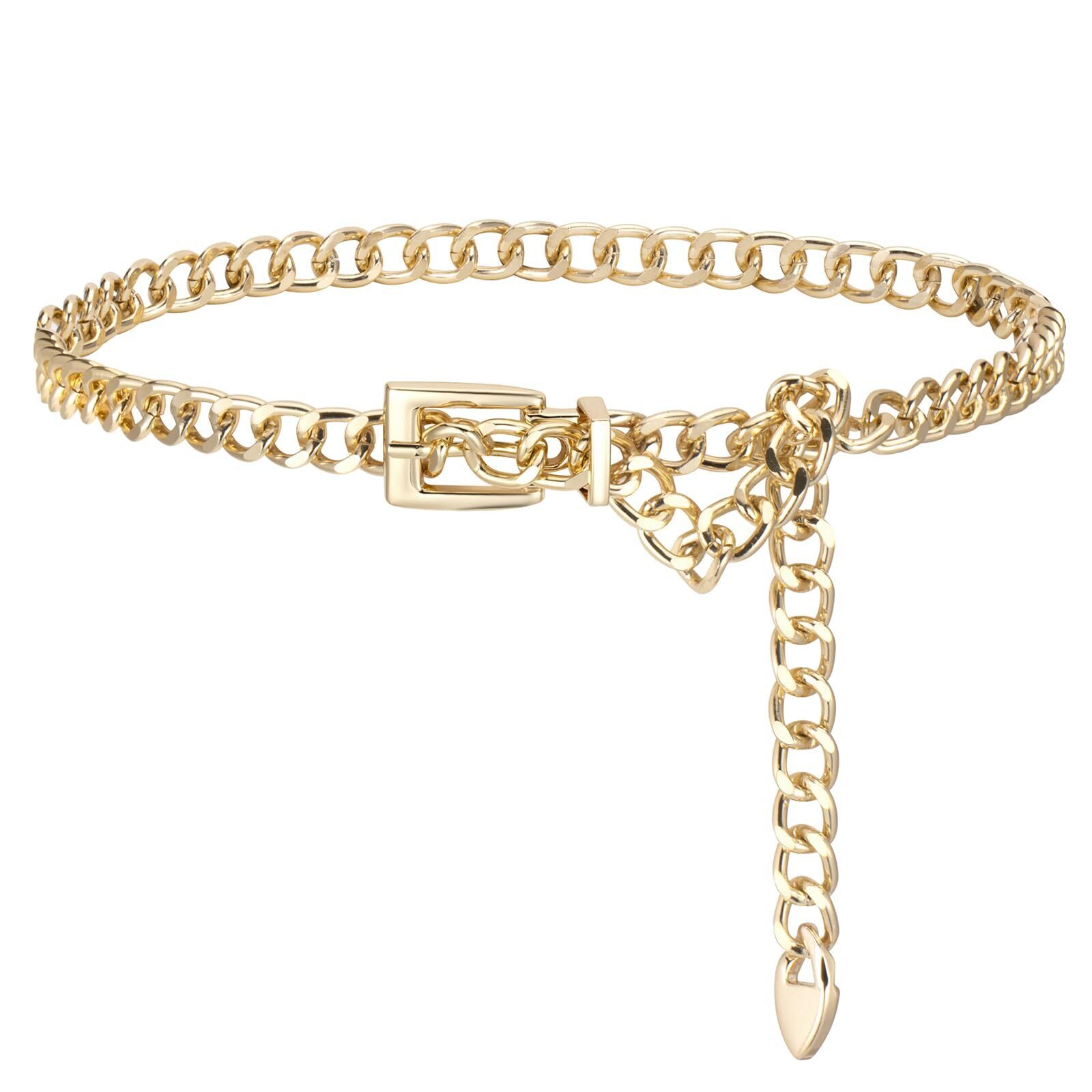 2647 Chain Belts Leather Waist Belt For Women Layered Metal Gold